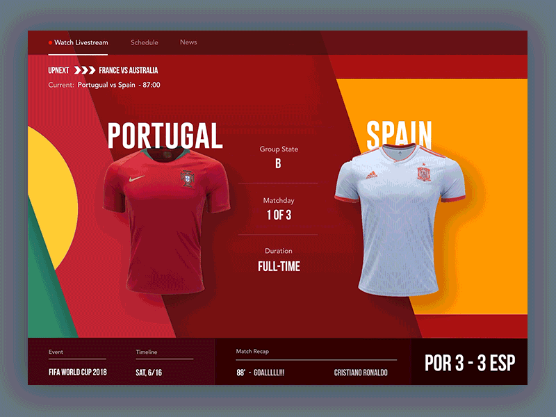 Football match- Detail Flow concept design effect football match transitions ui ux visual worldcup