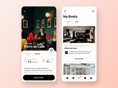 Booking App app book design mobile table ui ux