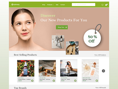 E-Commerce Landing Page - GoPretty 3d animation branding cosmetic app cosmetic selling appa design e commerce e commerce website figma graphic design green illustration landing page logo makeup product peach redesign ui ux vector