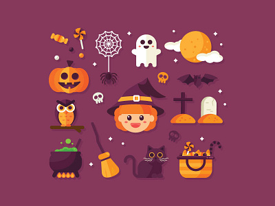 Halloween Icons cat ghost halloween icon illustration owl pumpkin skull spider spooky vector witch