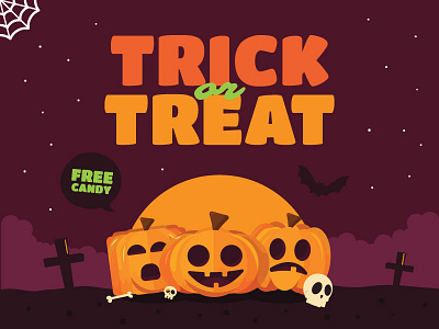 Trick or Treat! bat candy halloween happy halloween icon illustration night poster pumpkin scary trick or treat