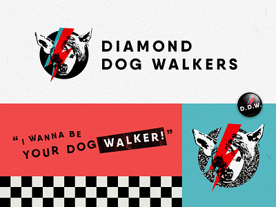 Diamond Dog Walkers Branding animals branding branding and identity business card buttons dogs pets pins punk rock and roll small business