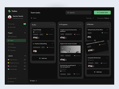 Task management dashboard - Dark mode