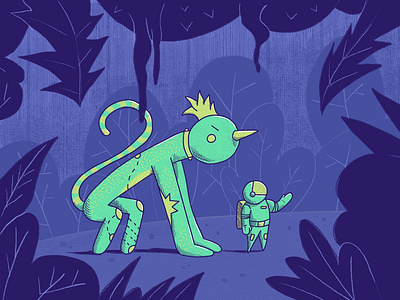 Pet and Explorer art character cosmos creature dribbble illustration jungle pet space space exploration space invader star