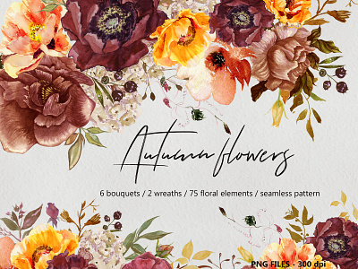 Autumn flowers clipart autumn flower design floral clipart floral watercolor graphic design illustration logo