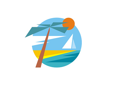 Travel Vacation Logo circle flat style island logo logotype palm sea summer travel vacation yacht