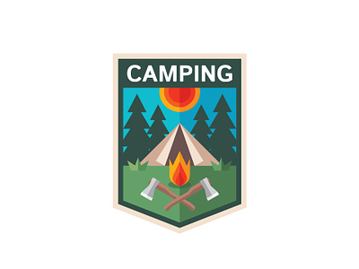 Travel Camping Badge adventure badge camp campfire camping flat logo outdoor style tent tourism travel