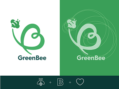 Logo concept b bee brand branding character design colour concept design eco geometric green heart illustration logo love shapes sketch sustainability type vector