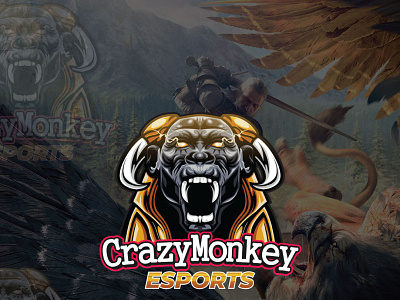Crazy Monkey E-Sports Mascot Logo.