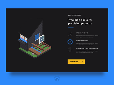 Services – Exterior Finishing dark illustration illustrator isometric ui vector web design wood