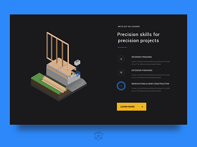 Services – New Construction dark illustration illustrator isometric ui vector web design wood