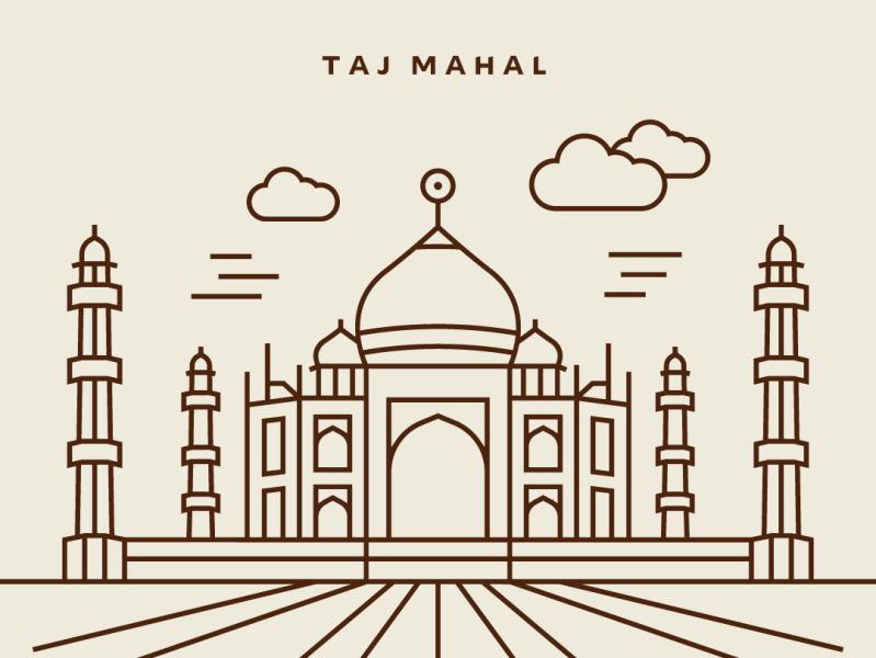 Single continuous line drawing Taj Mahal palace landmark. Beauty famous  place in Agra, India. World travel home wall decor art poster print  concept. Modern one line draw design vector illustration 22633660 PNG