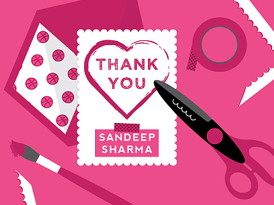 Thank You Sandeep Sharma art crafts dribbble first shot greeting card illustration illustrator pink thank you thanks vector