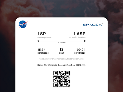 Daily UI 024 - Boarding Pass boarding pass flight london los angeles spacex