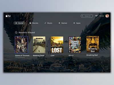Daily UI 025 - TV UI app apple games home movies music search tv