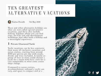 Daily UI 035 - Blog Post blog blogging top 10 vacation yacht