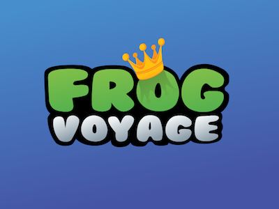 Frog Voyage Logo branding bubbly frogs fun holidays kids king travel