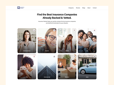 Insurance Ranked - Home article branding compare compare plans design insurance insurance plans list page pricing rating review top services ui ux website