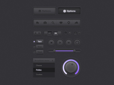 Darkpurple UI Kit button dark drop down icon kit player purple slider ui web