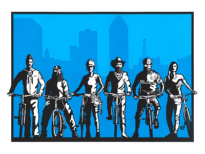 The East Village People bicycle bike des moines east village illustration iowa pedal art screen print silkscreen village people