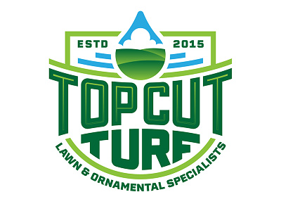 Top Cut Turf badge brand branding drop grass identity lawn care liquid logo sky turf