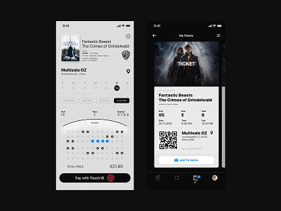 Cinema App #2 app app concept booking cinema design fantastic beasts films ios movie pay qr code seat ticket touch id ui design ux design