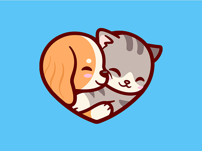 Petopia 🐱🐶 cute smile dog hugging happy heart kitty cat illustration branding pet love logo