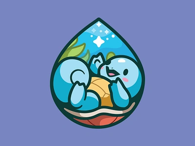 Squirtle icon water drop nature logo brand pokemon cute happy smile sea fun squirtle illustration love star character underwater