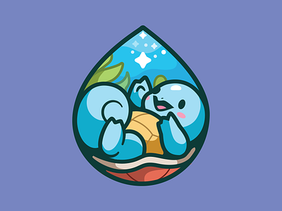 Squirtle icon water drop nature logo brand pokemon cute happy smile sea fun squirtle illustration love star character underwater