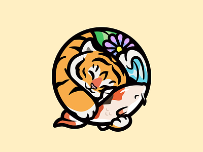 Tiger & Koi animal logo cute asian culture illustration cute fun character round nature symbol tiger koi playful