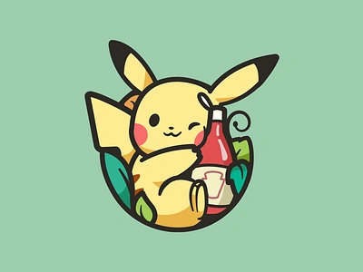 Pikachu cartoon nintendo pokedex illustration cute smile leaf nature ketchup love poke character pikachu fanart logo round shape pokemon