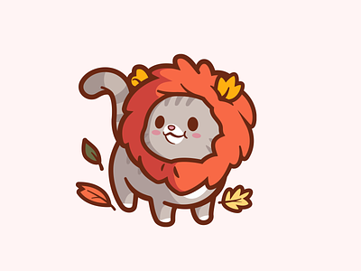 Autumn Lion animal brand happy character friendly joy illustration mascot cartoon leafs fun identity lion cat autumn logo cute smile