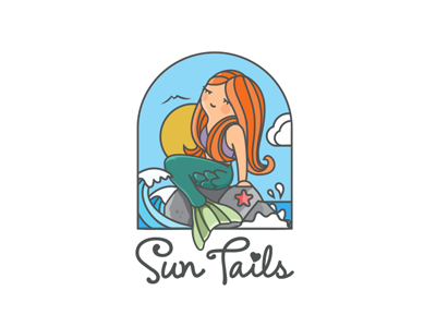 Sun Tails beauty cute girl illustration logo mermaid sea sun
