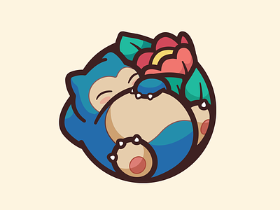 Snorlax rounded icon logo sleeping animal flower snorlax pokemon cute