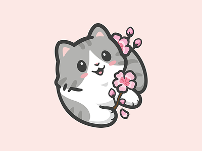 Neko Decal cartoon pet brand cat decal logo character mascot kitty cherry blossom cute animal identity kawaii playful gray
