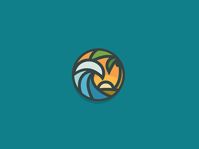 Beach beach icon illustration logo sea sun vector wave
