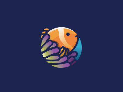 Fish + sea anemones character fish illustration rounded sea water