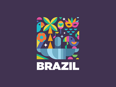 Brazil contest icon logo culture brazil fauna dance stickermule illustration colorful identity monument christ carnival south america football music symbol rio samba