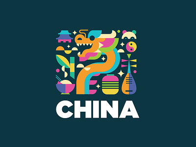 China china dragon ying yang illustration colorful identity logo culture chinese logotype cute rice bamboo panda
