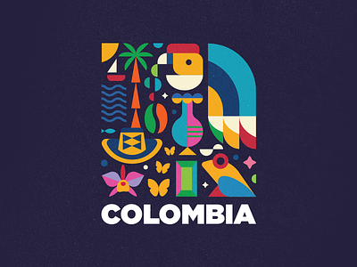 Colombia coffee branding colorful colombia illustration mark condor nature faune emerald sea vueltiao hat flora frog yellow butterfly orquidea modern symbol