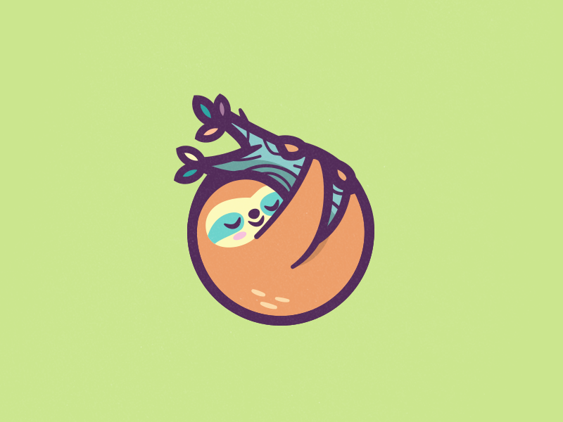 Sloth icon leafs character green tree nature cute happy sloth animal branding relaxing logo mark