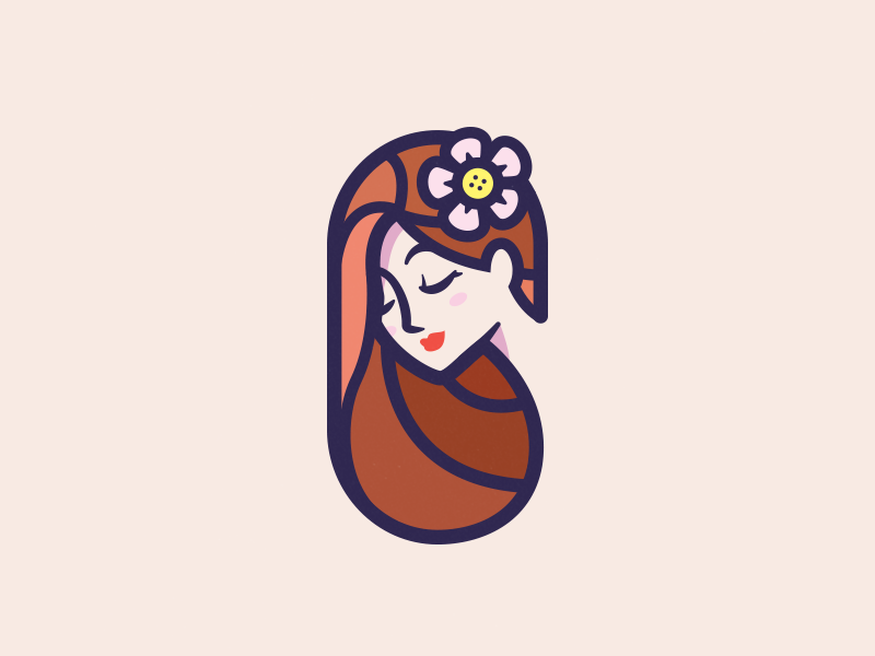 woman with a flower in her hair beauty brand logo