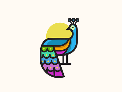 Peacock v1 bird colorful cute icon symbol animal logo branding mark peacock character outline bold