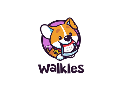 Walkles business customer website care mascot management funny cartoon mark funny cute animal pet dog walk waggle logo branding mark tool software app