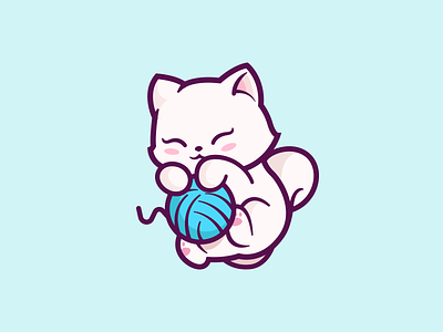 Cat! animal character friendly branding mark mascot cartoon fun cat logo ball yarn identity illustration blue playful happy cute