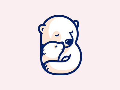 Polar Love badge letter branding illustration mom child children vector cute smile b icon nature animal polar love logo