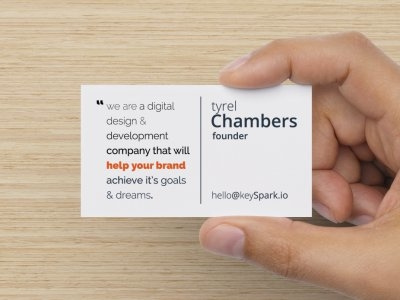 Back of keySpark logo branding business card clean professional simple typography