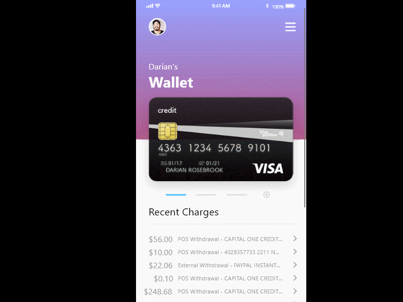Credit card wallet transitions app design icon design ios mobile mobile ux typography ui ux design uxd web design