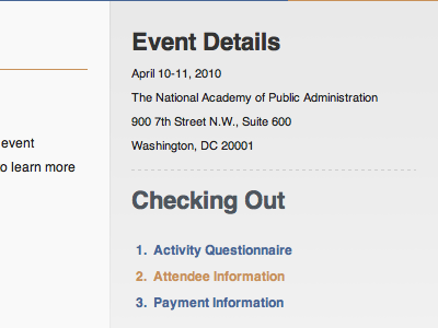 Step 2 of Event Registration blue form orange progress rebound ui