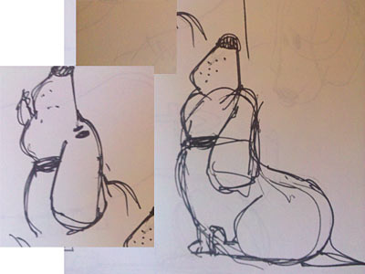 Yeah, but Big Al says dogs can't look up! basset character design dog fatso hound scribble sketch